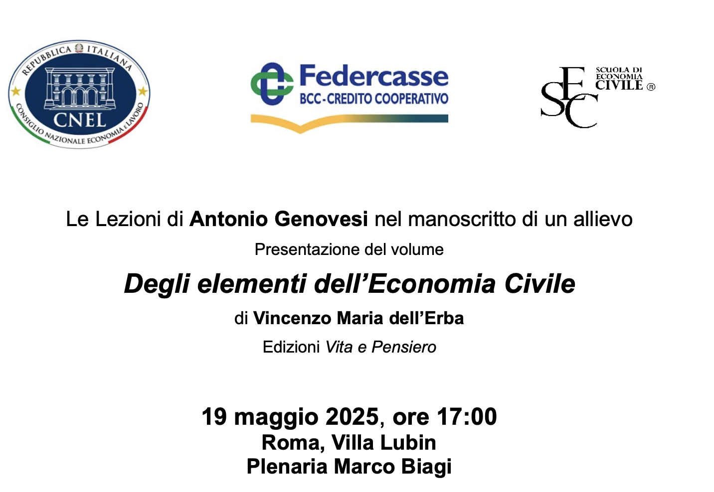 Presentazione del libro: “Degli elementi dell’economia civile"